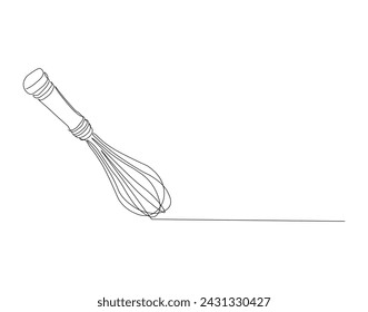 Continuous Line Drawing Of Balloon Whisk. One Line Of Kitchen Tool Ballon Whisk. Whisk Continuous Line Art. Editable Outline.