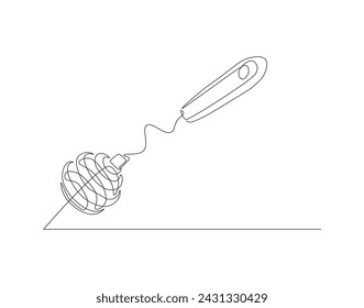 Continuous Line Drawing Of Balloon Whisk. One Line Of Kitchen Tool Ballon Whisk. Whisk Continuous Line Art. Editable Outline.