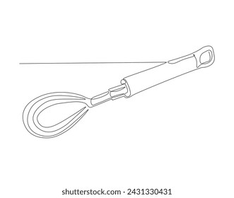 Continuous Line Drawing Of Balloon Whisk. One Line Of Kitchen Tool Ballon Whisk. Whisk Continuous Line Art. Editable Outline.