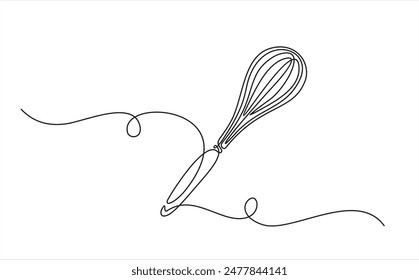 Continuous Line Drawing Of Balloon Whisk. One Line Of Kitchen Tool Ballon Whisk. Whisk Continuous Line Art.