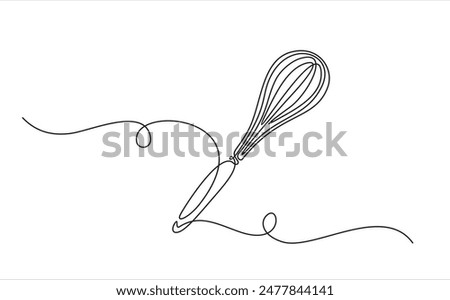 Continuous Line Drawing Of Balloon Whisk. One Line Of Kitchen Tool Ballon Whisk. Whisk Continuous Line Art.