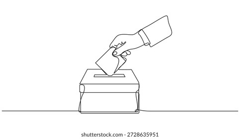 Desenho de Linha Contínuo de uma Urna para Votação,Desenho de Linha Contínuo de uma Urna para Votação e Eleições,Urna com Arte de Linha de Votação,Desenho de Linha Contínuo de uma Urna com Votação
