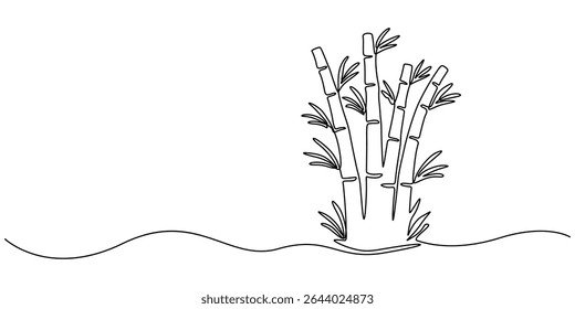 Continuous line drawing of bamboo trees, continuous one line art of a bamboo tree. vector illustration with transparent background, Fresh evergreen perennial flowering plant concept for plant icon. 