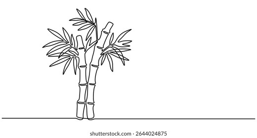 Continuous line drawing of bamboo trees, continuous one line art of a bamboo tree. vector illustration with transparent background, Fresh evergreen perennial flowering plant concept for plant icon. 