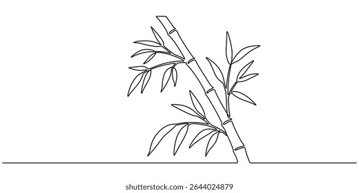 Continuous line drawing of bamboo trees, continuous one line art of a bamboo tree. vector illustration with transparent background, Fresh evergreen perennial flowering plant concept for plant icon. 