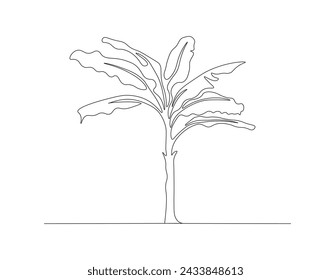 Continuous Line Drawing Of Banana Tree. One Line Of Banana Plant. Banana Tree Continuous Line Art. Editable Outline.