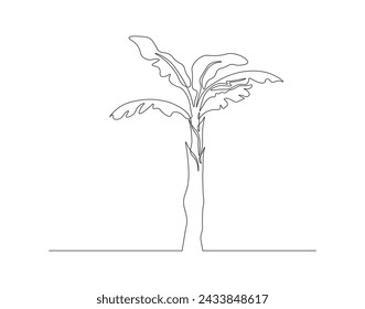 Continuous Line Drawing Of Banana Tree. One Line Of Banana Plant. Banana Tree Continuous Line Art. Editable Outline.