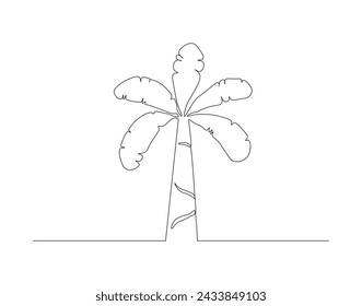 Kontinuierliche Linienzeichnung des Bananenbaums. Eine Linie Bananenpflanze. Bananenbaum durchgehende Linie Art. Editierbarer Umriss.