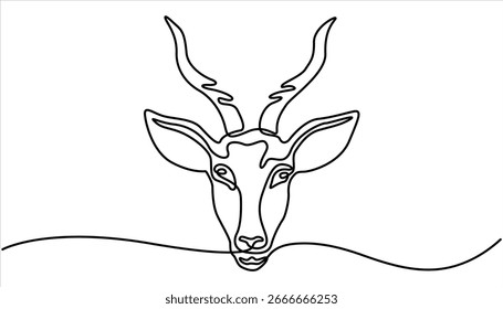 Dibujo de línea continua con trazo editable con cabeza de antílope. Anuncio de línea continua de cuerno de ciervo. Reno continuo de un solo dibujo de línea mínima.
