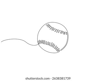 Continuous line drawing of baseball ball. Single line illustration of baseball ball. Baseball toll concept. Editable outline