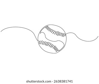 Continuous line drawing of baseball ball. Single line illustration of baseball ball. Baseball toll concept. Editable outline