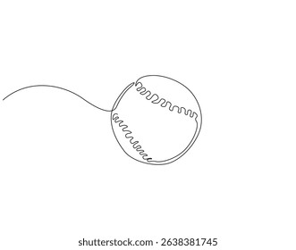 Continuous line drawing of baseball ball. Single line illustration of baseball ball. Baseball toll concept. Editable outline
