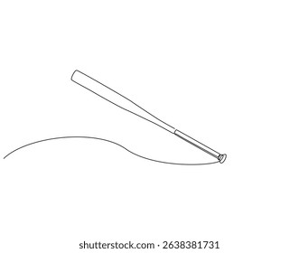 Continuous line drawing of baseball bat. Single line illustration of baseball bat. Baseball toll concept. Editable outline