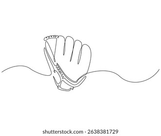 Continuous line drawing of baseball glove. Single line illustration of baseball glove. Baseball game concept. Editable outline
