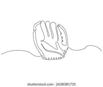 Continuous line drawing of baseball glove. Single line illustration of baseball glove. Baseball game concept. Editable outline
