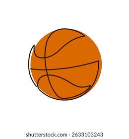 Continuous line drawing of basketball ball. Minimalist black linear sketch isolated on white background. Hand drawn vector illustration.