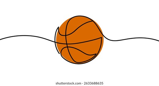 Continuous line drawing of basketball ball. Minimalist black linear sketch isolated on white background. Hand drawn vector illustration.