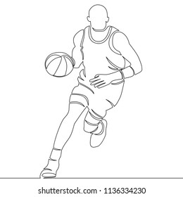 continuous line drawing of basketball player with ball Vector illustration