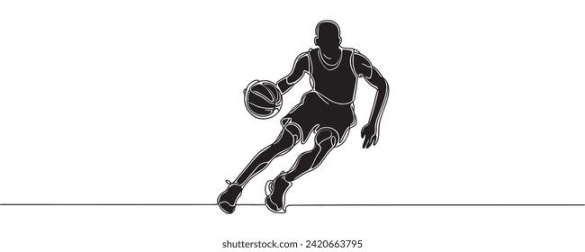 Durchgehende Linienzeichnung eines Basketballspielers. Vektorgrafik