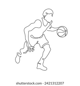 continuous line drawing of basketball player ball.single line vector of basketball player carrying ball.