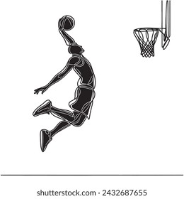 Continuous line drawing of a basketball player. vector illustration.