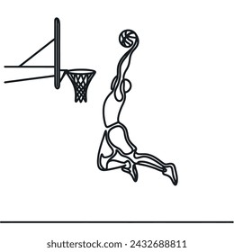Continuous line drawing of a basketball player. vector illustration.