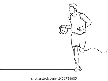 Continuous Line Drawing of Basketball Player dribbling