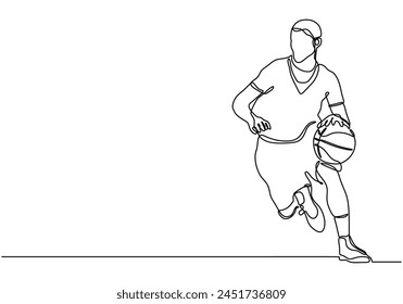 Dibujo de línea continua de goteo de jugador de baloncesto