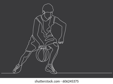 continuous line drawing of basketball player with ball