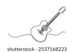 Continuous line drawing of bass classical acoustic guitar.Single-line electric Musical instrument concept of logo, guitar icon, and rock. Vector illustration guitar. isolated on white background.