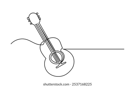 Desenho de linha contínua de baixo clássico violão acústico.Single-line elétrico instrumento musical conceito de logotipo, ícone de guitarra, e rock. Guitarra de ilustração vetorial isolada no fundo branco.