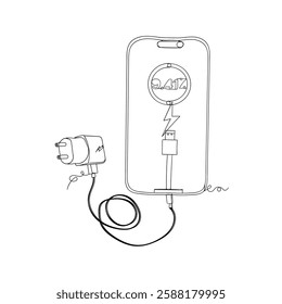 continuous line drawing battery charging illustration doodle