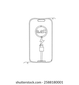 continuous line drawing battery charging illustration doodle