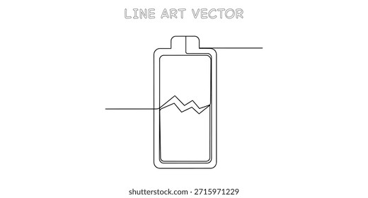 Dibujo de línea continuo de un icono de batería con un indicador de energía irregular en el interior. Diseño minimalista moderno para conceptos de potencia y carga. Ilustración vectorial