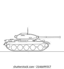 Continuous line drawing battle tank icon concept
