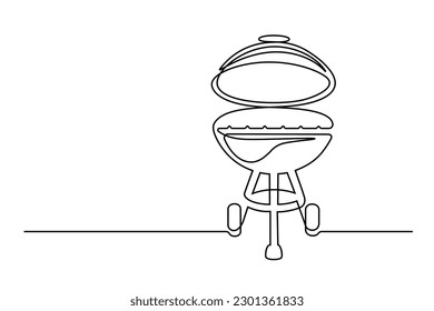 Continuous line drawing bbq grill isolated on white background. BBQ concept. Vector illustration