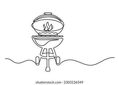 Continuous line drawing bbq grill isolated on white background. BBQ concept. Vector illustration