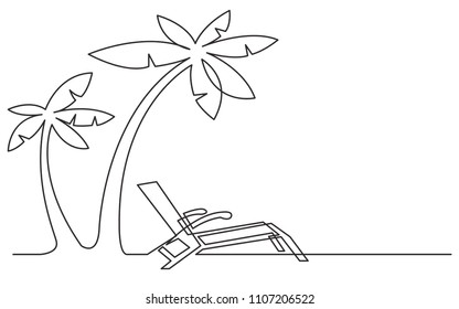 continuous line drawing of beach chair and palm trees