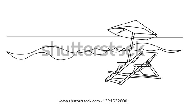 Continuous Line Drawing Beach Chair Umbrella 库存矢量图（免版税）1391532800