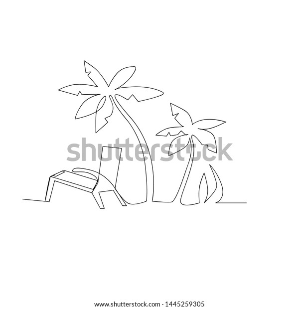 Continuous Line Drawing Beach Chair Palm Stock Vector Royalty