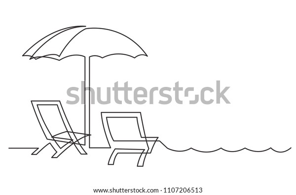 Continuous Line Drawing Beach Chairs Sea Stock Vector Royalty