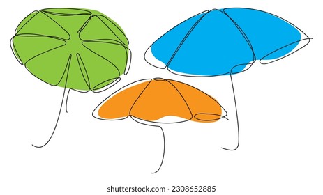 Continuous line drawing of beach umbrella. Summer vacation concept. Vector illustration
