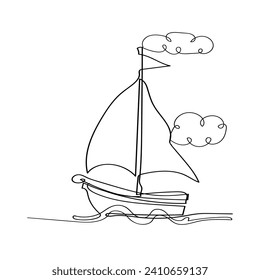 Continuous Line Drawing Beach View Boat. Summer Holiday. Free Image, Photo, Clip art .Illustration Icon Vector