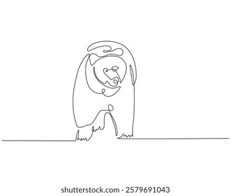 Continuous line drawing of bear animal. Single line illustration of brown bear. Mammal animal concept. Editable outline