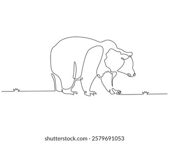 Continuous line drawing of bear animal. Single line illustration of brown bear. Mammal animal concept. Editable outline