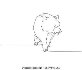 Continuous line drawing of bear animal. Single line illustration of brown bear. Mammal animal concept. Editable outline