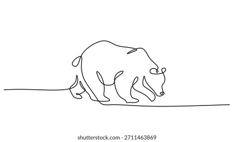 Dibujo de línea continua de un oso caminando, un gráfico simple que representa a un depredador animal en la naturaleza. Ilustración vectorial Abstractas aislada sobre fondo blanco.