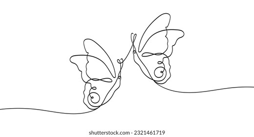 Continuous line drawing of beautiful butterflies. Minimalist black linear sketch isolated on white background.