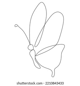  Continuous line drawing of beautiful butterfly. Single one line art of flying abstract butterfly for salon or spa business. Vector illustration