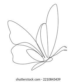  Continuous line drawing of beautiful butterfly. Single one line art of flying abstract butterfly for salon or spa business. Vector illustration